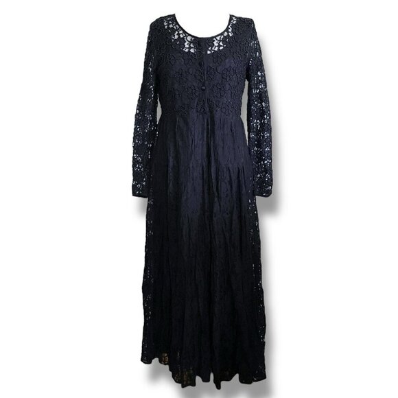 Vintage 90s Divine Sarah Womens Dress Medium Black Beaded Lace Maxi Whimsigoth - Picture 2 of 13